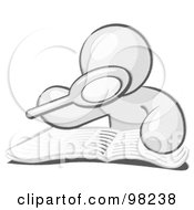 Royalty Free RF Clipart Illustration Of A Sketched Design Mascot Man Using A Magnifying Glass To Examine The Facts In The Daily Newspaper