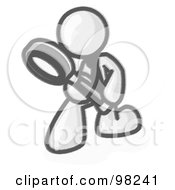 Royalty Free RF Clipart Illustration Of A Sketched Design Mascot Man Bending Over To Inspect Something Through A Magnifying Glass