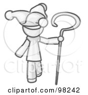 Royalty Free RF Clipart Illustration Of A Sketched Design Mascot Man In A Jester Costume Holding A Staff