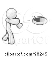 Royalty Free RF Clipart Illustration Of A Sketched Design Mascot Man Tossing A Red Flying Disc Through The Air For Someone To Catch