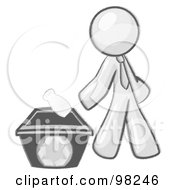 Royalty Free RF Clipart Illustration Of A Sketched Design Mascot Man Tossing A Plastic Container Into A Recycle Bin