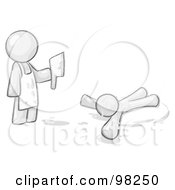 Royalty Free RF Clipart Illustration Of A Sketched Design Mascot Man Killer Holding A Cleaver Knife Over A Bloody Body