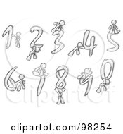 Royalty Free RF Clipart Illustration Of Sketched Design Mascot Men With Numbers 0 9