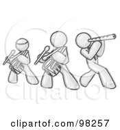 Sketched Design Mascot Music Band Formed Of Three Men Playing A Flute And Drums