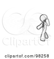 Sketched Design Mascot Businessman Walking By A Communications Tower While Talking On A Cellular Telephone