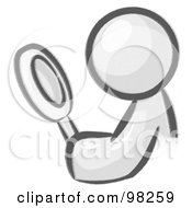 Royalty Free RF Clipart Illustration Of A Sketched Design Mascot Man Inspecting Something Through A Magnifying Glass