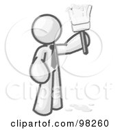 Royalty Free RF Clipart Illustration Of A Sketched Design Mascot Man Painter Holding A Dripping Paint Brush by Leo Blanchette