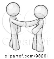 Royalty Free RF Clipart Illustration Of A Sketched Design Mascot Man Wearing A Tie Shaking Hands With Another Upon Agreement Of A Business Deal
