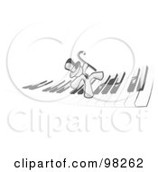 Royalty Free RF Clipart Illustration Of A Sketched Design Mascot Man Character Dancing And Walking On A Piano Keyboard