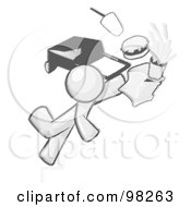 Royalty Free RF Clipart Illustration Of A Sketched Design Mascot Man Tripping On Stairs With Fast Food And A Rolling Briefcase Flying by Leo Blanchette