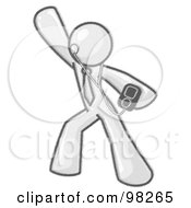 Royalty Free RF Clipart Illustration Of A Sketched Design Mascot Man Dancing While Listening To Music With An Mp3 Player