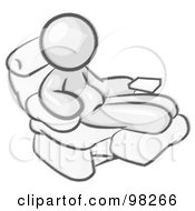 Royalty Free RF Clipart Illustration Of A Sketched Design Mascot Man With A Beer Belly Sitting In A Recliner Chair With His Feet Up