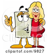 Light Switch Mascot Cartoon Character Talking To A Pretty Blond Woman by Mascot Junction