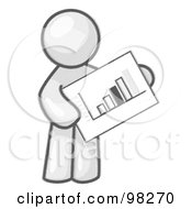 Sketched Design Mascot Man Holding A Bar Graph Displaying An Increase In Profit
