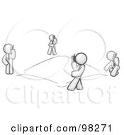 Poster, Art Print Of Sketched Design Mascots Talking On Cell Phones Around A Square That Looks Similar To A Baseball Diamond