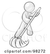 Royalty Free RF Clipart Illustration Of A Sketched Design Mascot Man Wearing A Tie Using A Mop While Mopping A Hard Floor To Clean Up A Mess Or Spill by Leo Blanchette