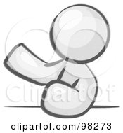 Poster, Art Print Of Sketched Design Mascot Man Leaning An Elbow On A Table And Gesturing With One Hand During A Meeting