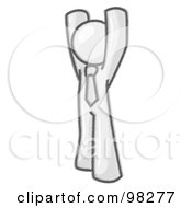 Royalty Free RF Clipart Illustration Of A Sketched Design Mascot Man Standing With His Arms Above His Head