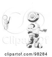 Poster, Art Print Of Sketched Design Mascot Man Inventor Operating An Blue Robot With A Remote Control