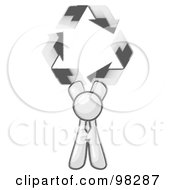 Royalty Free RF Clipart Illustration Of A Sketched Design Mascot Man Holding Up Three Arrows Forming A Triangle And Moving In A Clockwise Motion