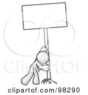Poster, Art Print Of Sketched Design Mascot Man Pushing A Blank Sign Upright