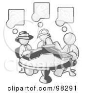 Poster, Art Print Of Sketched Design Mascot Men Sitting At A Circular Table Using Laptops In An Internet Cafe