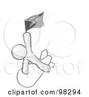 Royalty Free RF Clipart Illustration Of A Sketched Design Mascot Man Waving A Flag While Riding On Top Of A Fast Missile Or Rocket Symbolizing Success