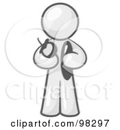 Royalty Free RF Clipart Illustration Of A Sketched Design Mascot Man Carrying A Fresh And Organic Apple And Cucumber