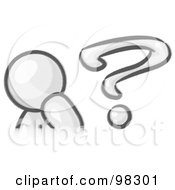 Poster, Art Print Of Sketched Design Mascot Man Rubbing His Chin And Posed By A Question Mark Symbolizing Curiosity Confusion And Uncertainty