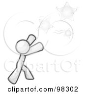 Sketched Design Mascot Man Character Reaching For Yellow Stars In The Sky