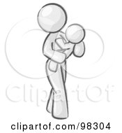Royalty Free RF Clipart Illustration Of A Sketched Design Mascot Woman Carrying Her Child In Her Arms
