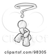 Poster, Art Print Of Sketched Design Mascot Businessman In Thought With A Question Mark Over His Head