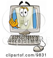 Clipart Picture Of A Light Switch Mascot Cartoon Character Waving From Inside A Computer Screen