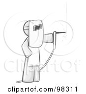 Poster, Art Print Of Sketched Design Mascot Man Welding Wearing Protective Gear