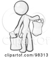 Poster, Art Print Of Sketched Design Mascot Woman Carrying Paper Grocery Bags