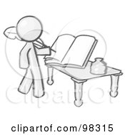 Poster, Art Print Of Sketched Design Mascot Man Author Writing History On Blank Pages Of A Book