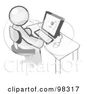 Poster, Art Print Of Sketched Design Mascot Doctor Man Sitting At A Computer And Viewing An Xray Of A Head