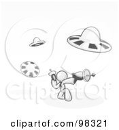 Poster, Art Print Of Sketched Design Mascot Man Fighting Off Ufos With Weapons