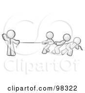 Royalty Free RF Clipart Illustration Of A Sketched Design Mascot Man Character Waving And Holding One End Of A Rope While Three Others Pull On The Other Side