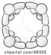 Royalty Free RF Clipart Illustration Of Sketched Design Mascots Standing In A Circle Holding Hands Conceptualizing Team Work Friendship Support Networking Family Co Workers And Unity by Leo Blanchette