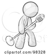 Royalty Free RF Clipart Illustration Of A Sketched Design Mascot Man In A Tie Singing Songs On Stage During A Concert Or At A Karaoke Bar While Tipping The Microphone