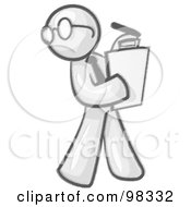 Sketched Design Mascot Man Character Wearing Glasses And Holding A Clipboard While Reviewing Employees