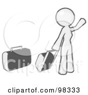 Poster, Art Print Of Sketched Design Mascot Woman With Luggage Waving For A Taxi