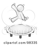 Royalty Free RF Clipart Illustration Of A Sketched Design Mascot Man Character Jumping Happily On A Trampoline Suspended In Mid Air