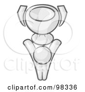Royalty Free RF Clipart Illustration Of A Sketched Design Mascot Man Holding A Golden Trophy Cup High Above His Head
