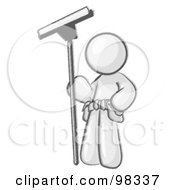 Royalty Free RF Clipart Illustration Of A Sketched Design Mascot Man Window Cleaner Standing With A Squeegee by Leo Blanchette