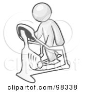 Royalty Free RF Clipart Illustration Of A Sketched Design Mascot Man Character Exercising On A Stair Climber During A Cardio Workout In A Fitness Gym