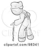 Sketched Design Mascot Old Senior Man Hunched Over And Walking With The Assistance Of A Cane