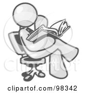 Royalty Free RF Clipart Illustration Of A Sketched Design Mascot Man Sitting Cross Legged In A Chair And Reading A Book