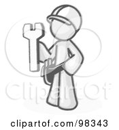 Royalty Free RF Clipart Illustration Of A Sketched Design Mascot Construction Worker Man In A Hardhat Holding A Wrench
